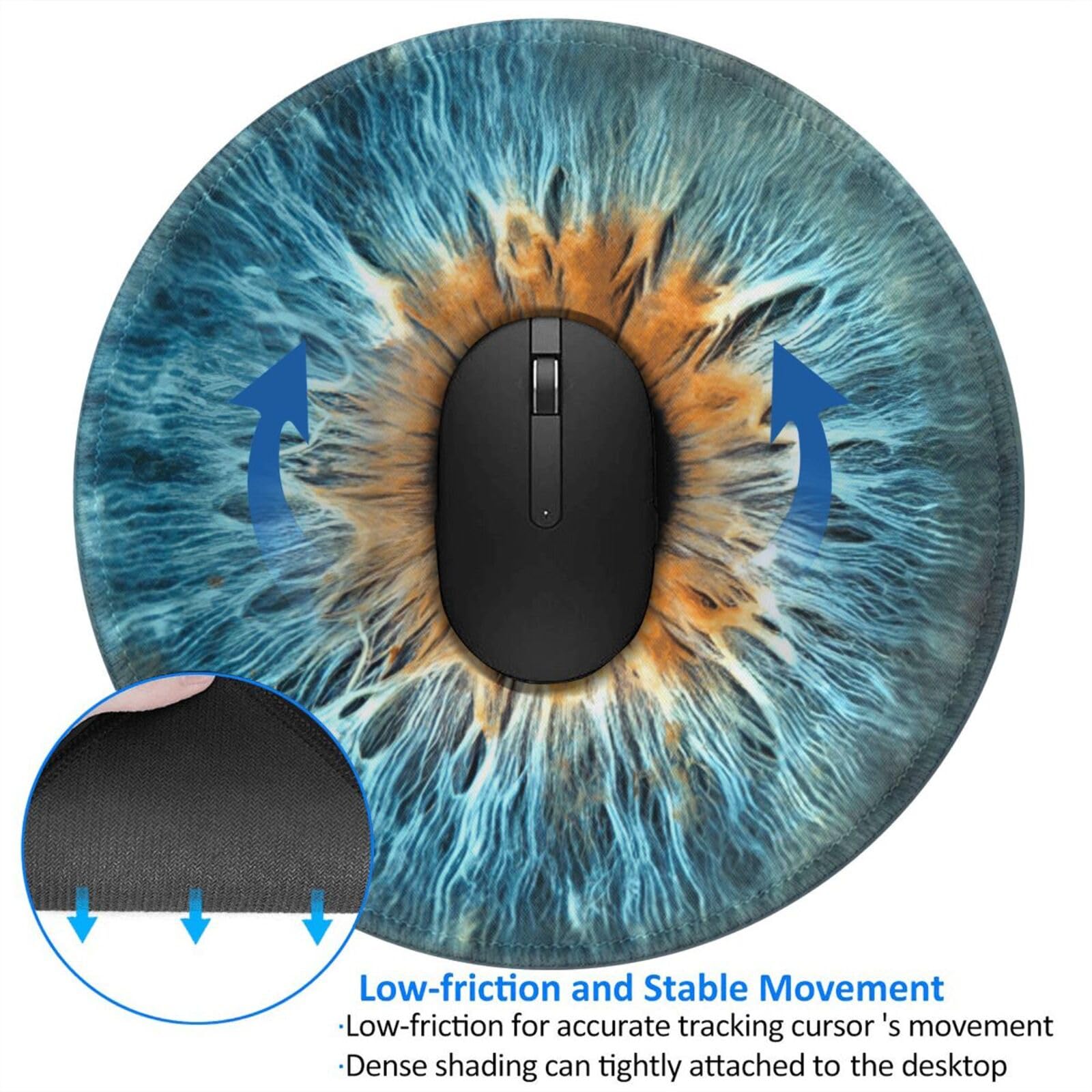 Cool Blue Eye Iris Round Mouse Pad - Non-Slip Rubber Base Computer Mat