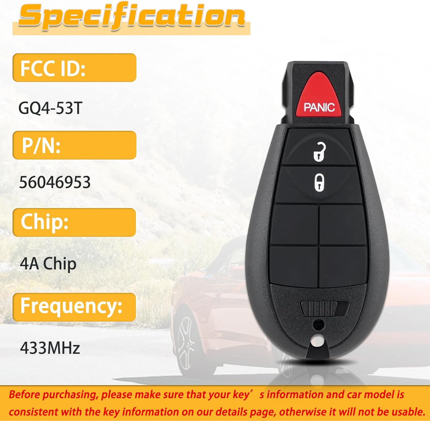 Key Fob Replacement Fits for Jeep Cherokee 2014 2015 2016 2017 2018 2019 Keyless Entry Remote Control GQ4-53T, 3 Buttons - Image 5