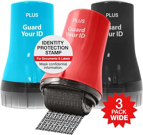Wide Advanced Roller Stamp by Guard Your ID for Identity Theft Protection, As Seen on TV (3-Pack, Mixed Col