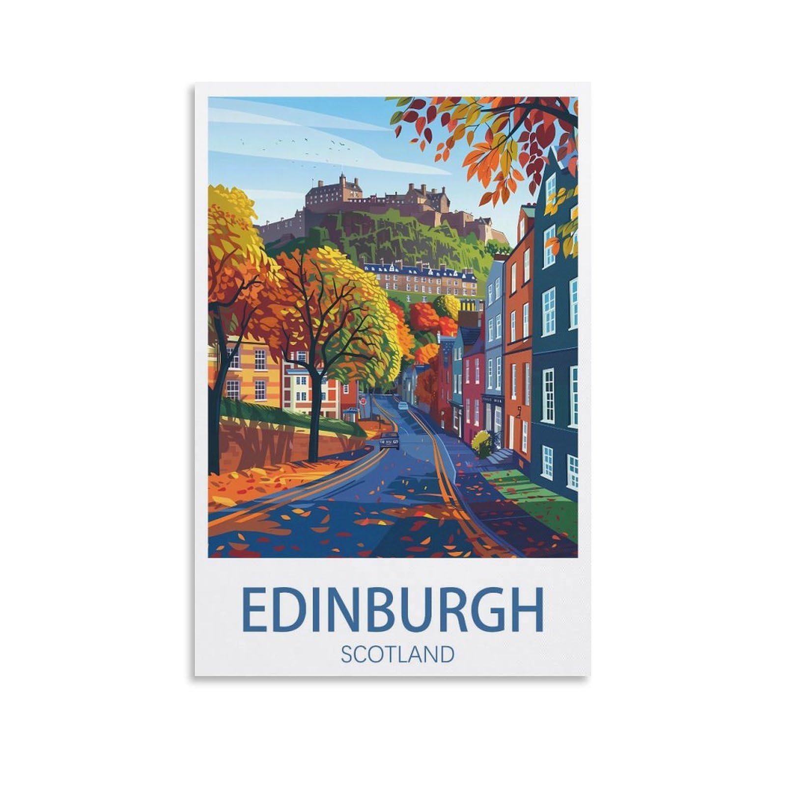 FUUDANG Edinburgh Scotland Vintage Travel Poster 24x36inch(60x90cm) Canvas Art Poster And Wall Art Picture Print Modern Family Bedroom Decor Posters