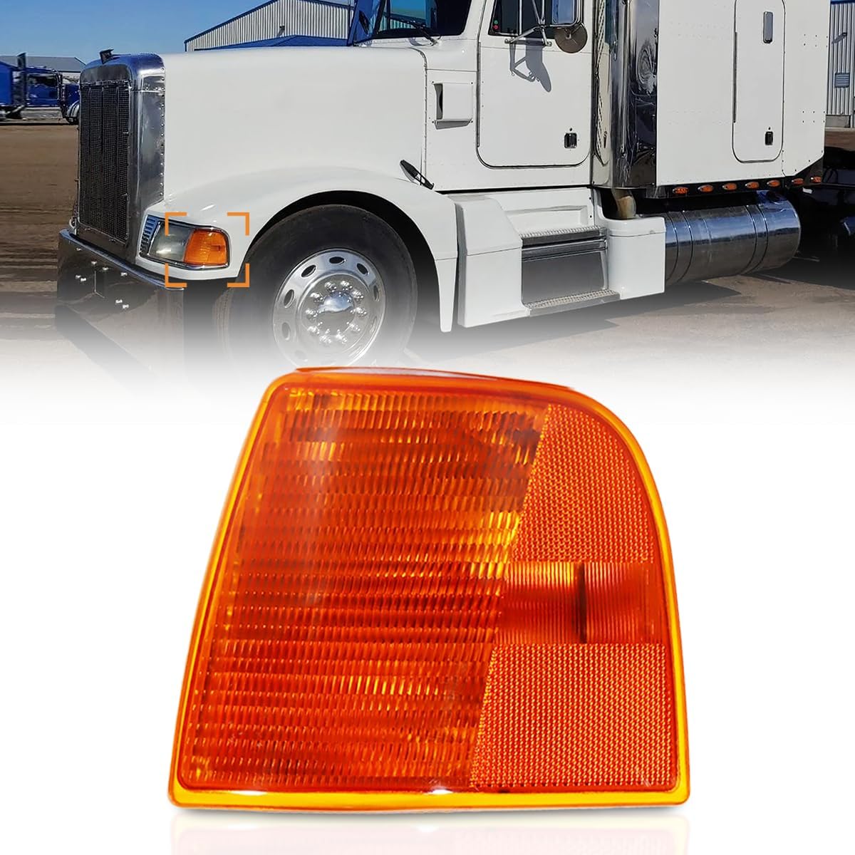 Corner Light fit for Peterbilt 385/377 Trucks Turn Signal Side Marker Lamp Assembly Halogen Amber Left Driver Side