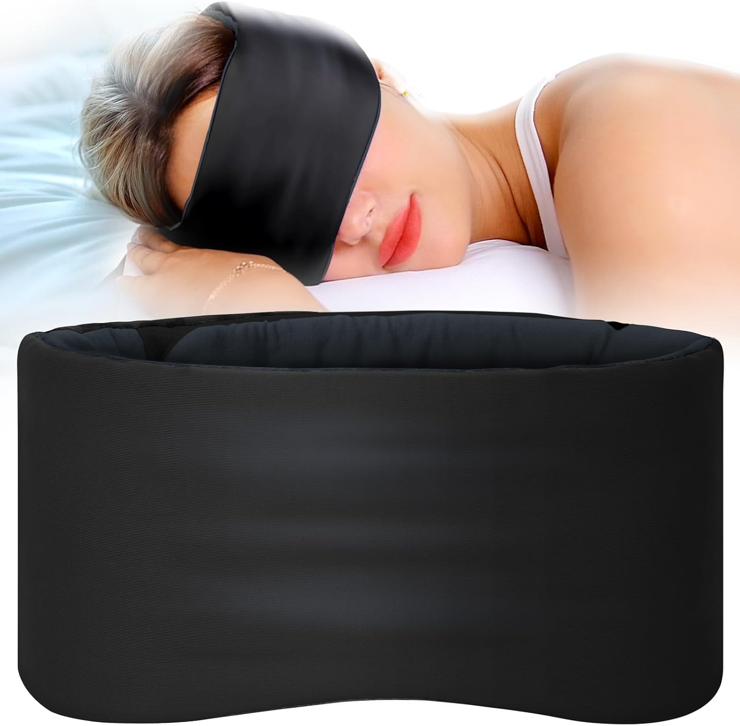 Sleep Mask, Eye Mask for Sleeping, Upgrade Double Side Blackout Eye Cover for Women Men, Light Blocking Wider Adjustable Band for Side Sleeper, Travel, Nap, Ultra-Soft, Yoga, Relief Eye, Black