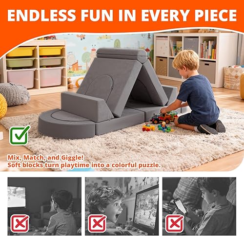 Miniatura 3 de Sofá modular de juego para niños, 16 piezas, sofá de construcción para sala de juegos y dormitorio, sofá modular de juegos para niños y niñas, sofá