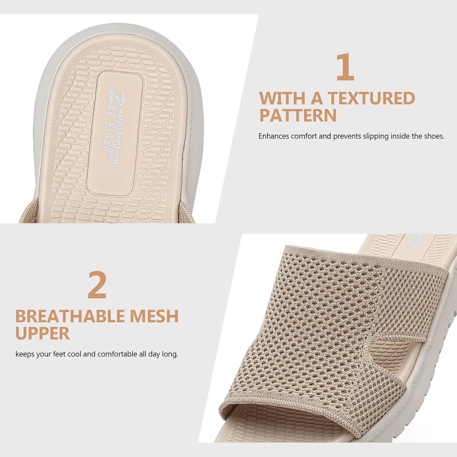 ziitop Slides Sandals For Women Breathable Mesh Sports Athletic Casual Slippers Sandals Lightweight Non Slip With Arch Support - Image 4