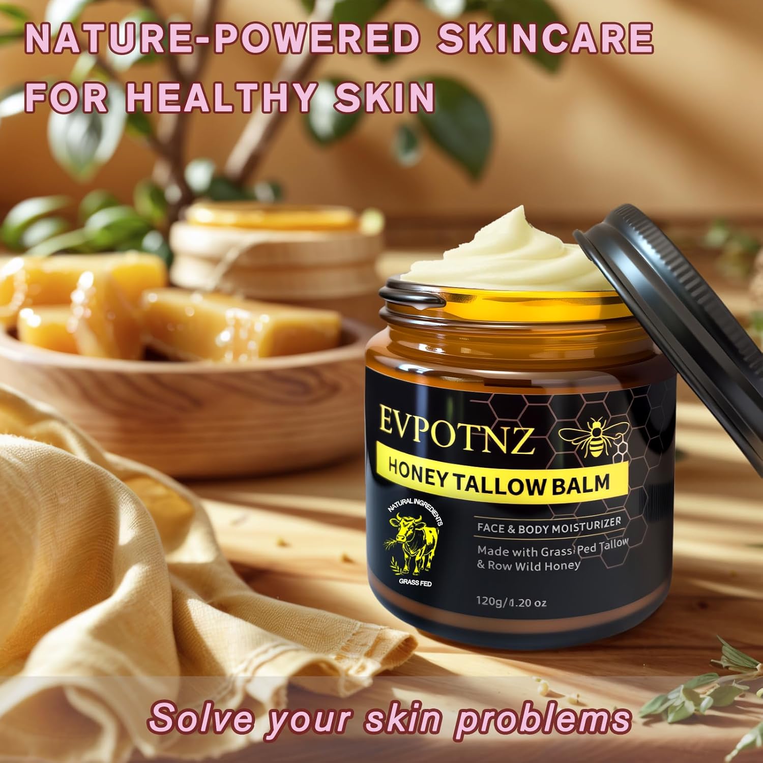 Whipped Beef Tallow & Honey Balm (4.23 oz Large Jar) - Grass Fed Tallow Face Moisturizer for Dry Sensitive Skin& Eczema -Natural Unscented Body Butter&Family - Image 6