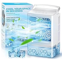 Evaporative Air Cooler - Small Portable Air Conditioner - 4 in 1 Air Conditioner Fan - Indoor Mini AC Unit for Bedroom with Timer, 3 Speeds, 7 Color Night Light