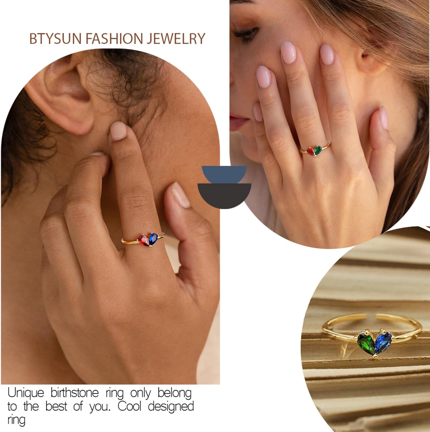 Birthstone Rings for Women, Valentines Day Gifts for Teens Her Non Tarnish Gold Rings Mothers Day Gift Birthday Gifts for Teen Girls Dainty 14K Plated Adjustable CZ Stacking Promise Ring Anniversary Jewelry for Friend Sister Girlfriend Mom - Image 5