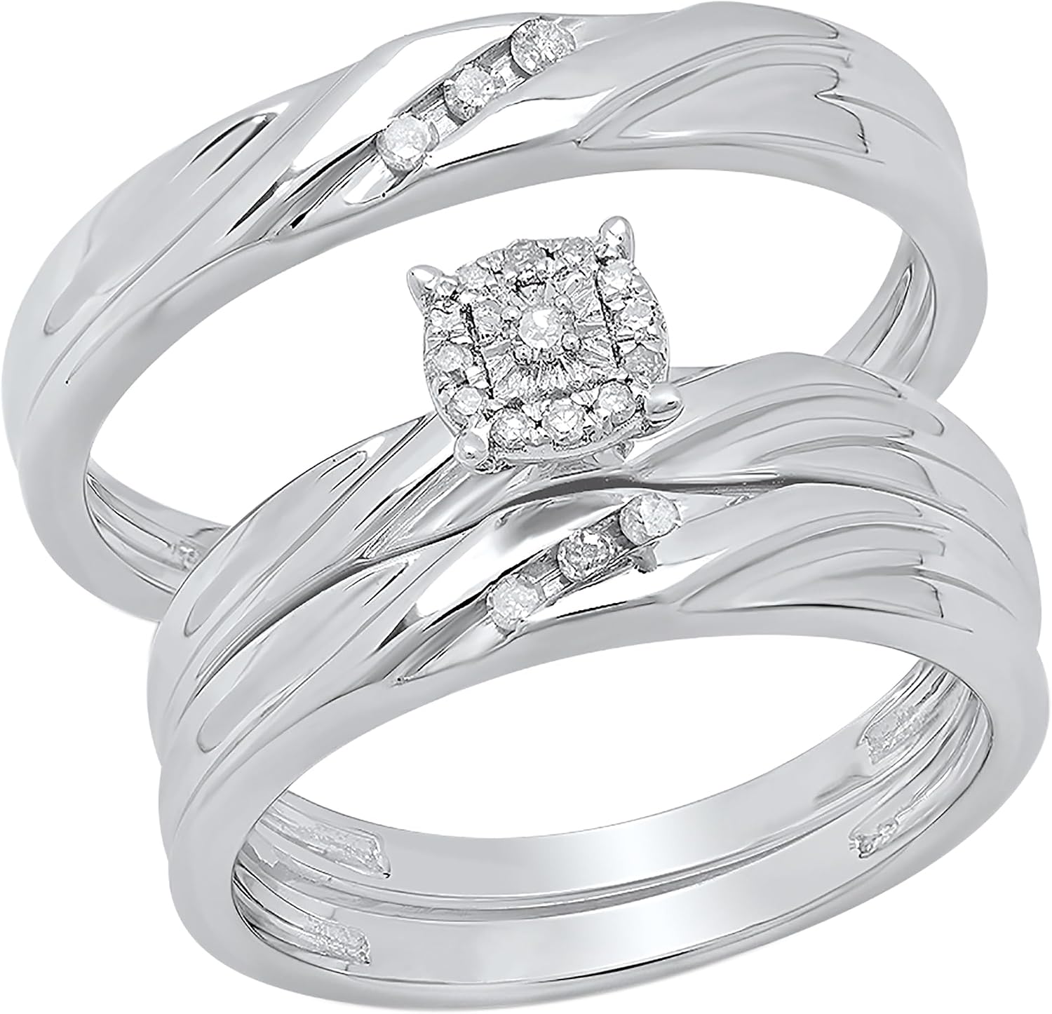 Dazzlingrock Collection 0.15 Ctw Round White Natural Diamond Halo Style Trio Ring Set in 925 Sterling Silver