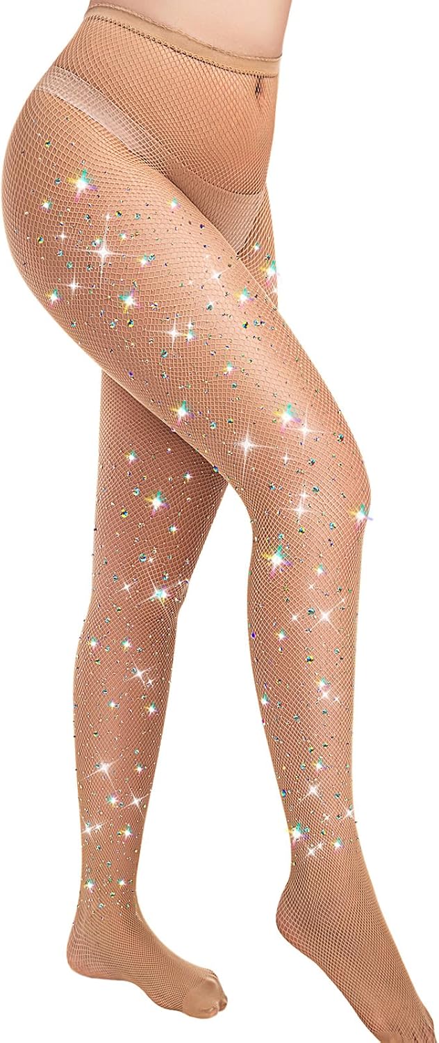 Rhinestone Fishnet Tights for Women, Sparkly Pantyhose
