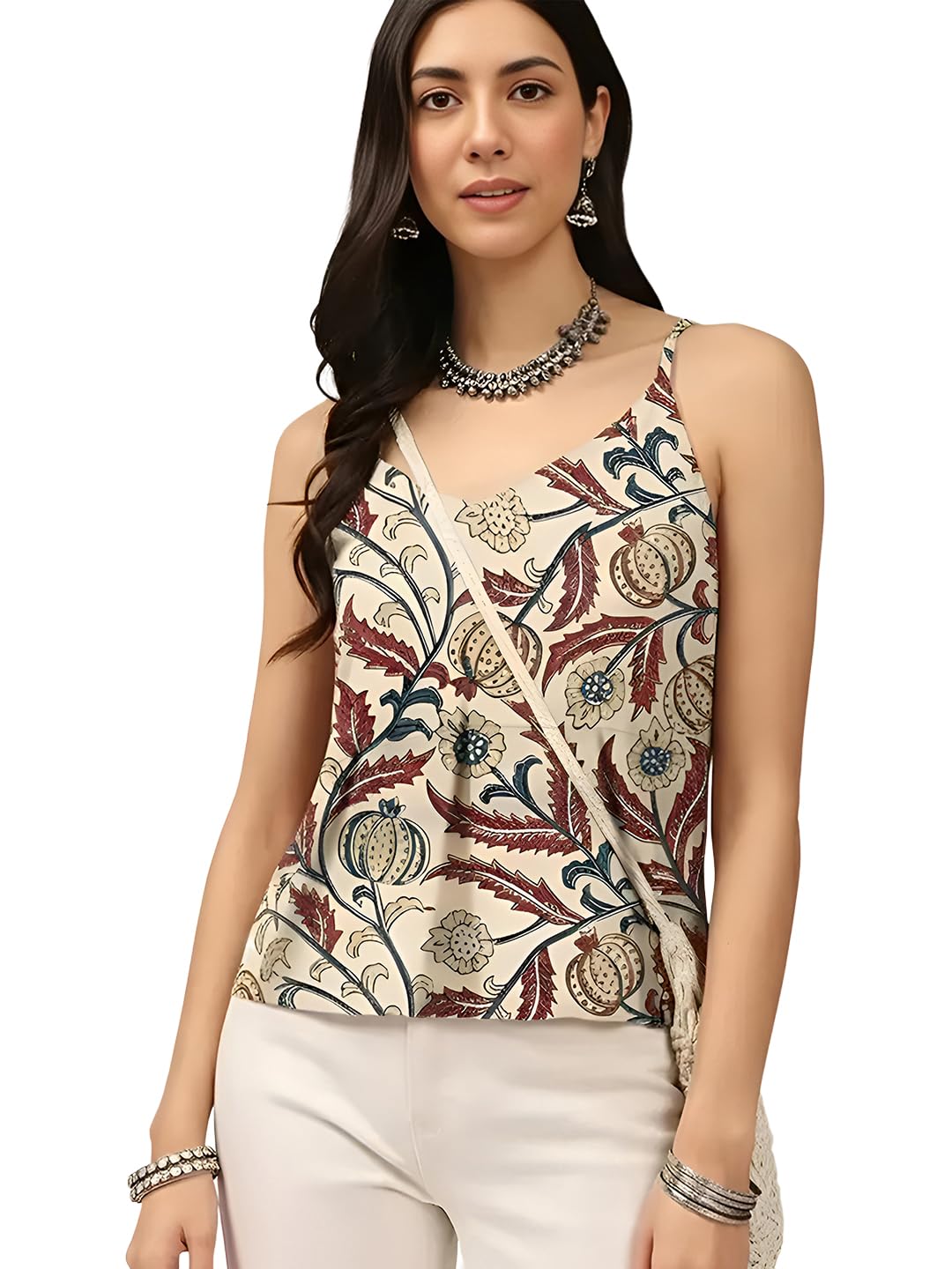 pinkmint Women Pure Cambric Cotton Printed Peplum Top | Sleeveless Spaghetti Strap Summer Casual Top for Women & Girls-picture-25