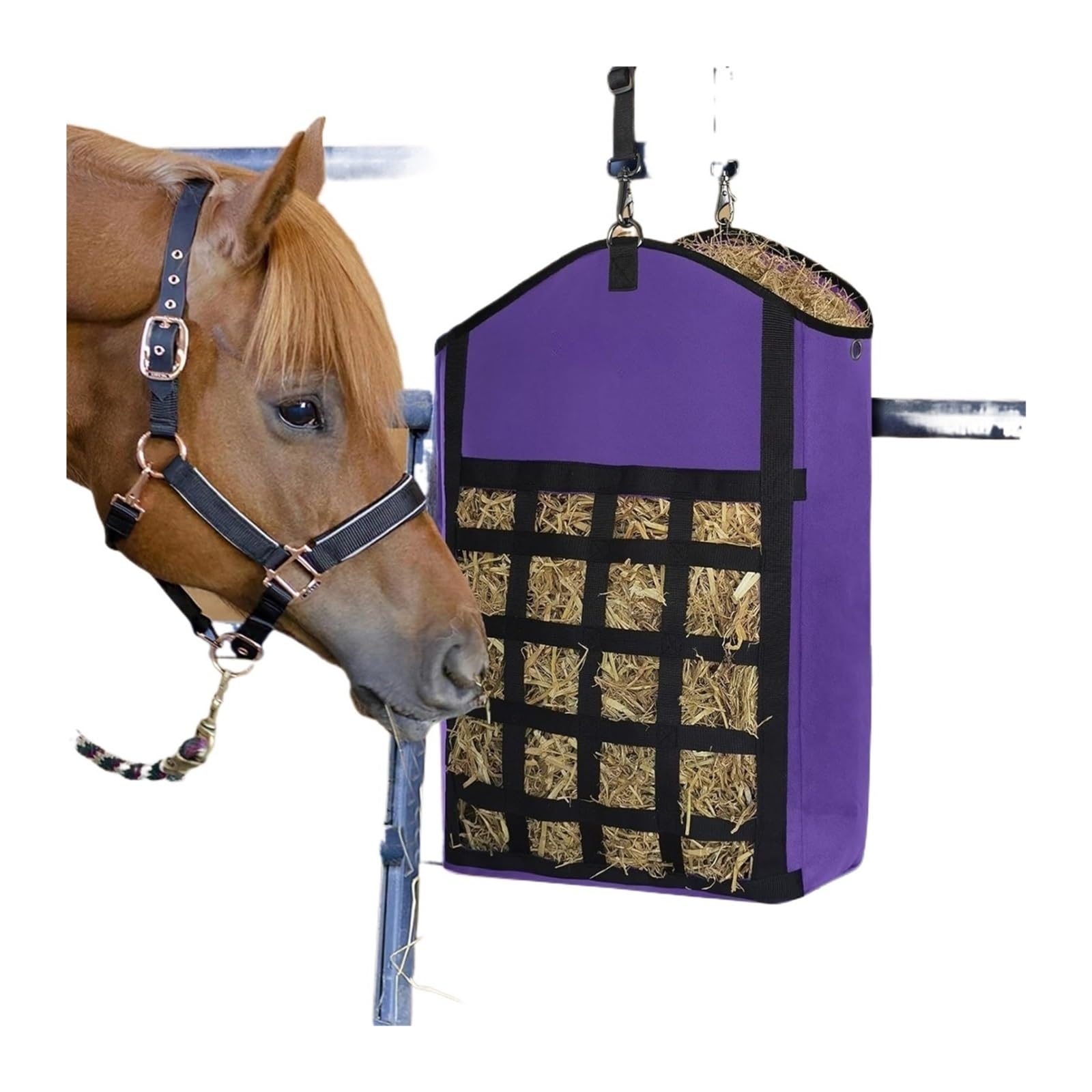 Red para heno con Agujeros pequeños, Bolsa de Red de heno de Tela Oxford for alimentación Lenta de Caballos y Cabras, Multicolor(Blue)