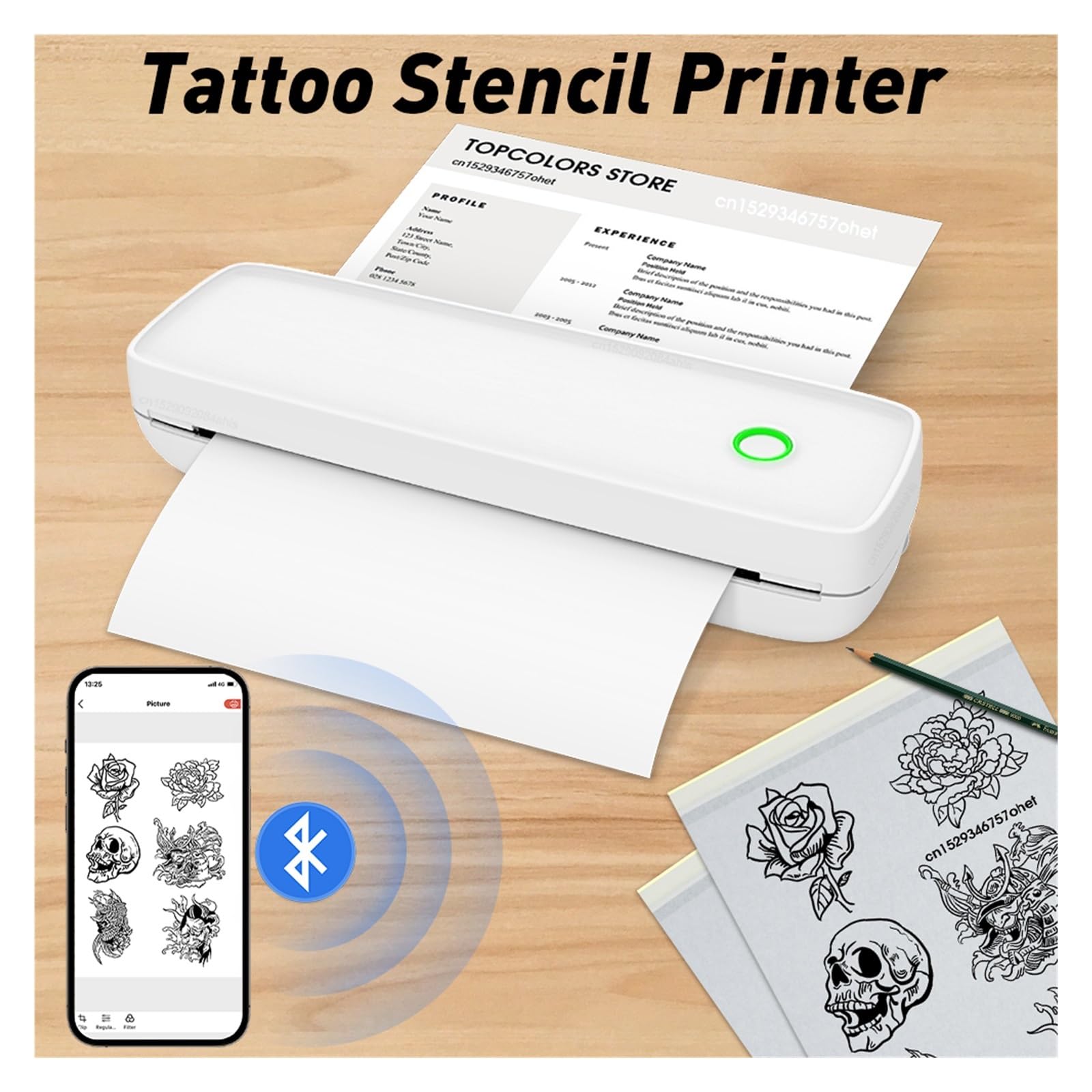 Mini Impresora Portátil A4, Térmica De Papel Sin Tinta, Bluetooth, Plantilla Tatuaje, Transferencia por Teléfono, Impresión Ordenador ImpresióN NíTida(A4 Thermal Printer)