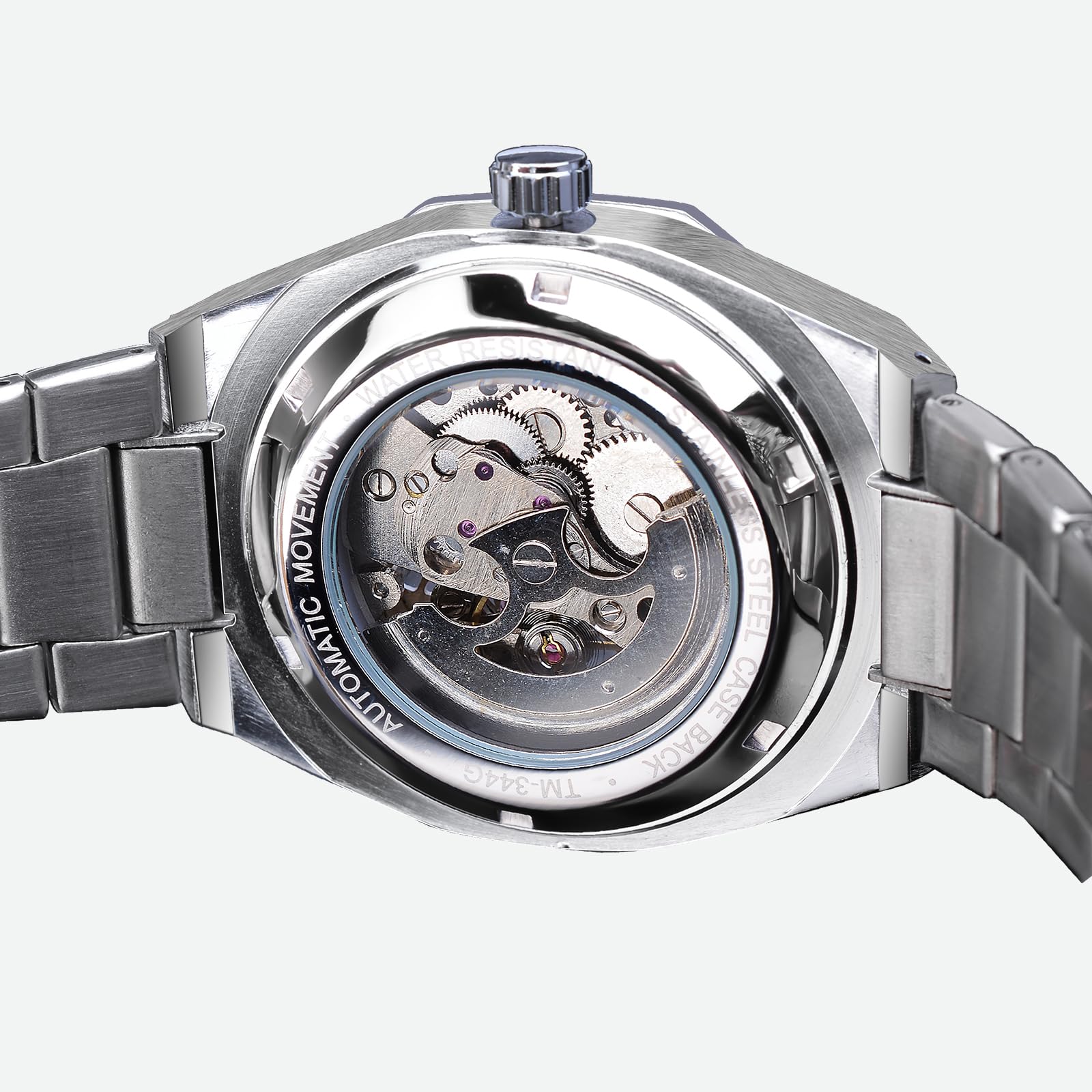 FORSINING Automatikuhr, mechanische Armbanduhr für Herren, achteckig, wasserdicht, modisch, einzigartige Skelettuhren, luxuriöses silbernes Edelstahlband