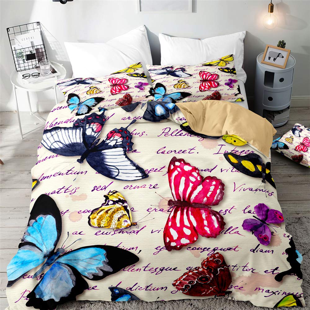 Butterfly Duvet Cover Set for Single Double Super King Size Bed, Morbuy 3D Printed Microfiber Bedding Sets Duvet Set with Pillowcases and Quilt case (Alphabet,Double-200x200cm)