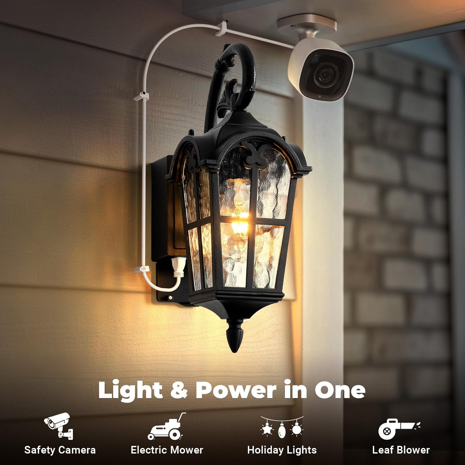 Outdoor Porch Light with Outlet, Dusk to Dawn Porch Light Outdoor House Lights Wall Mount, Aluminum Exterior Wall Sconce with Water Ripple Glass, Waterproof Outside Sconce Lights for House
