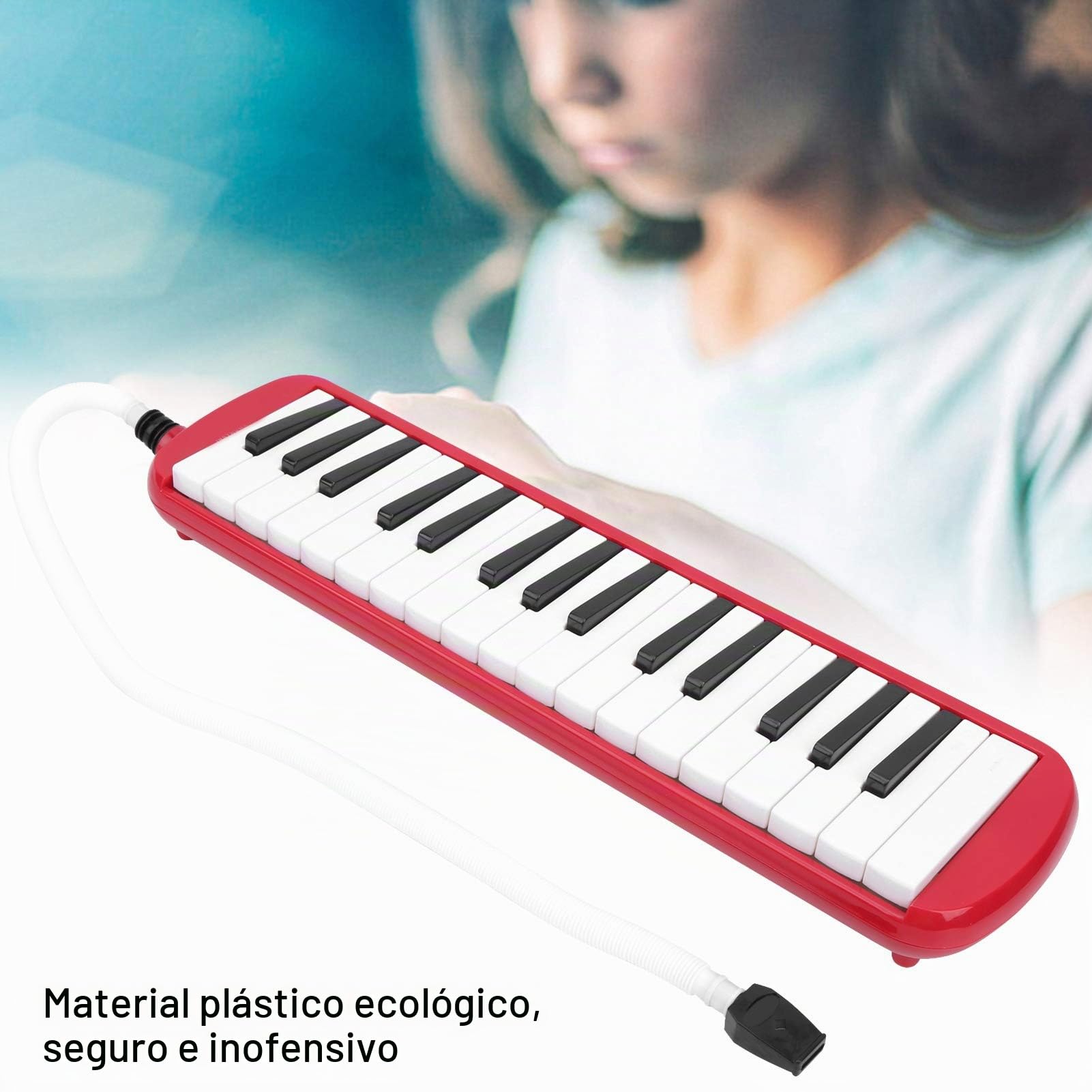 Melódica teclado para piano de aire con tubo para boquilla, instrumento musical de viento de 32 teclas apto para bolsa de entrenamiento para principiantes (rojo)