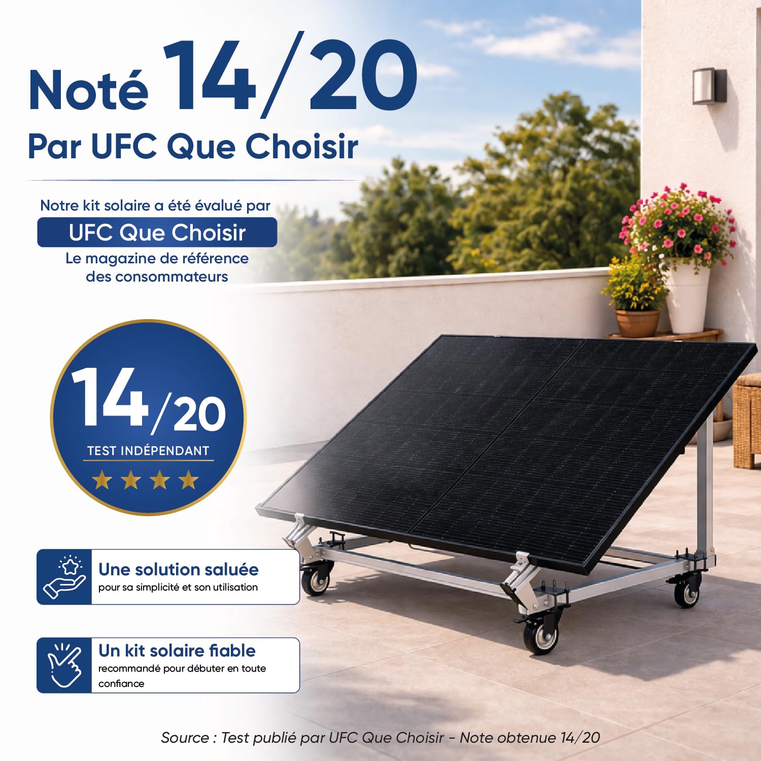Kit Solaire Autonome Connecté KATEZER avec Roulettes - Prêt à Brancher - Panneau Bifacial - Installation Sans Travaux - Suivi de Production - Pose Sol, Mur ou Balcon (KIT DOUBLE 840W)
