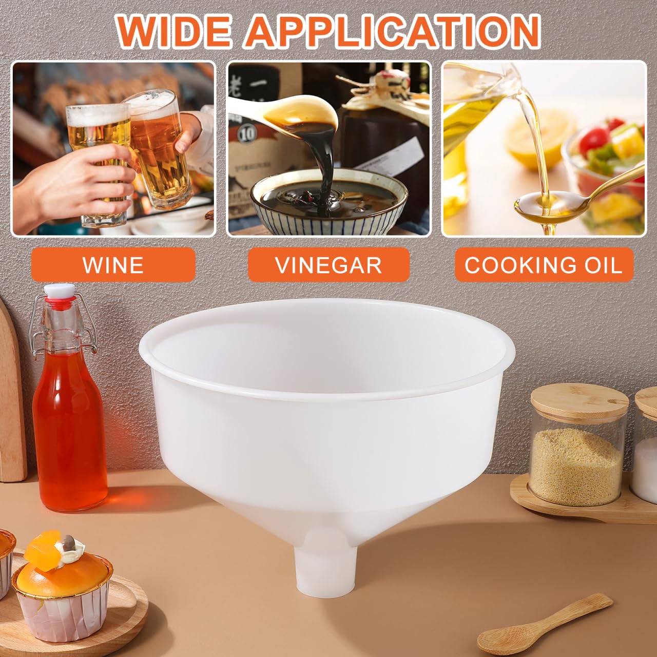 Cabilock Large Kitchen Funnel Wide Mouth Plastic Funnel for Beer Oil Beverage Filling Spill-Free Pouring Tool 10.43 Inch Food Grade Material