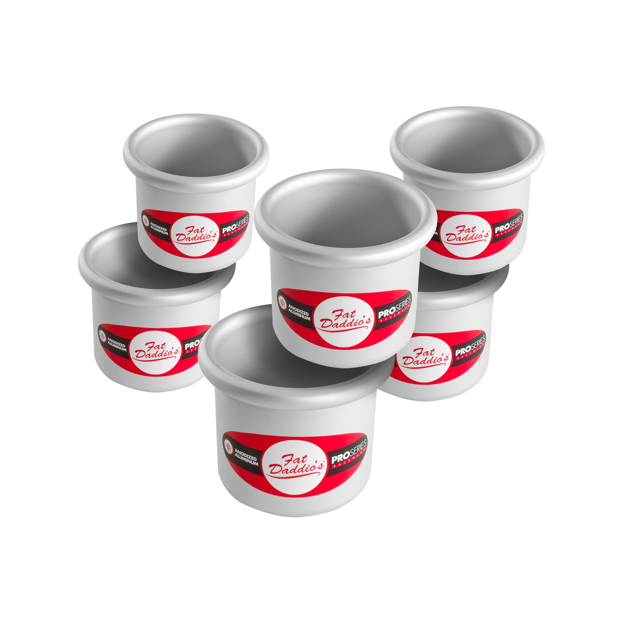 Fat Daddio's Cacerolas redondas de aluminio anodizado, juego de 6 piezas, 3 x 3 pulgadas