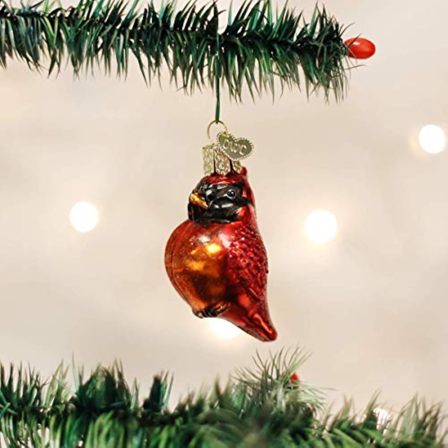 Old World Christmas Mini Cardinal Glass Blown Ornament for Christmas Tree, Handcrafted Holiday Decoration, Bird Collection