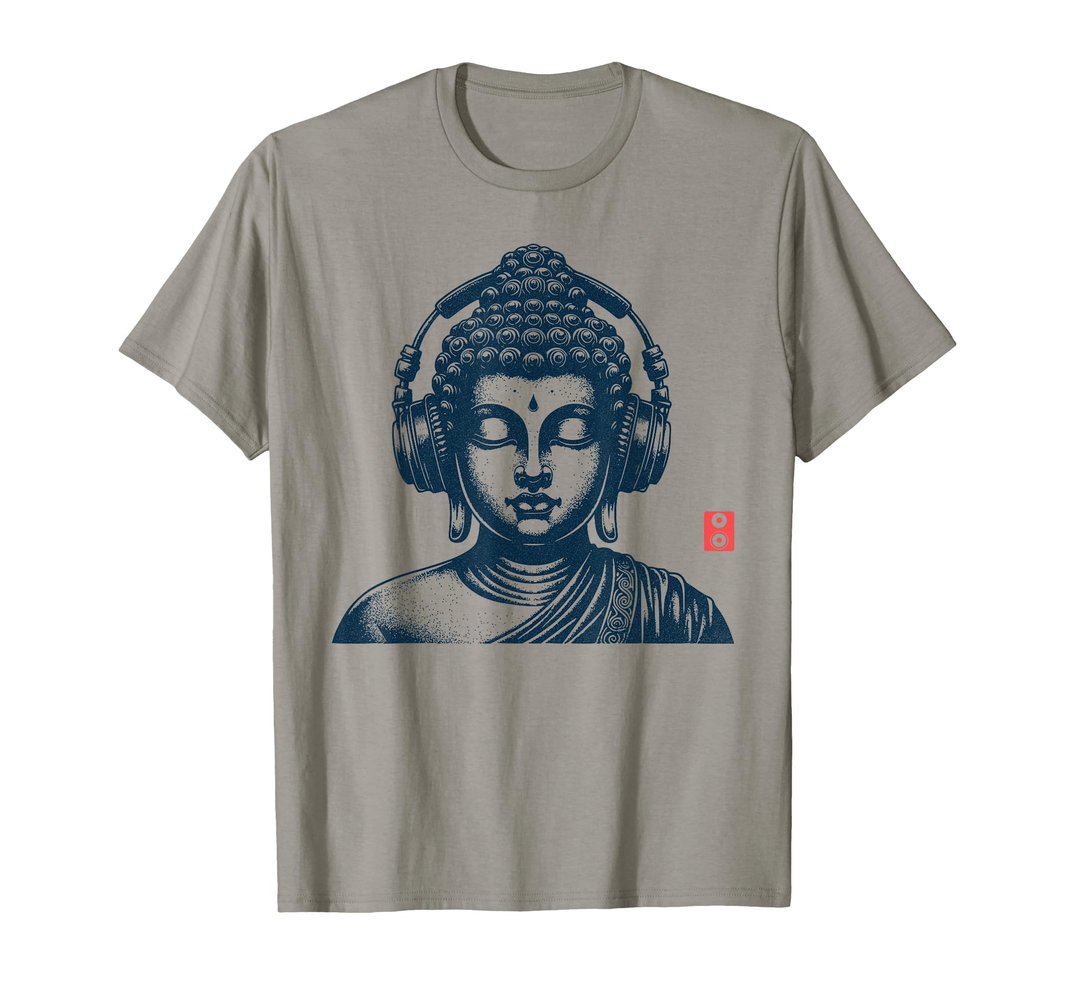 Buddha Wearing Headphones Vintage Retro Grey T-Shirt, Unisex-Adult, Short Sleeve, Music, Buddha, Relax