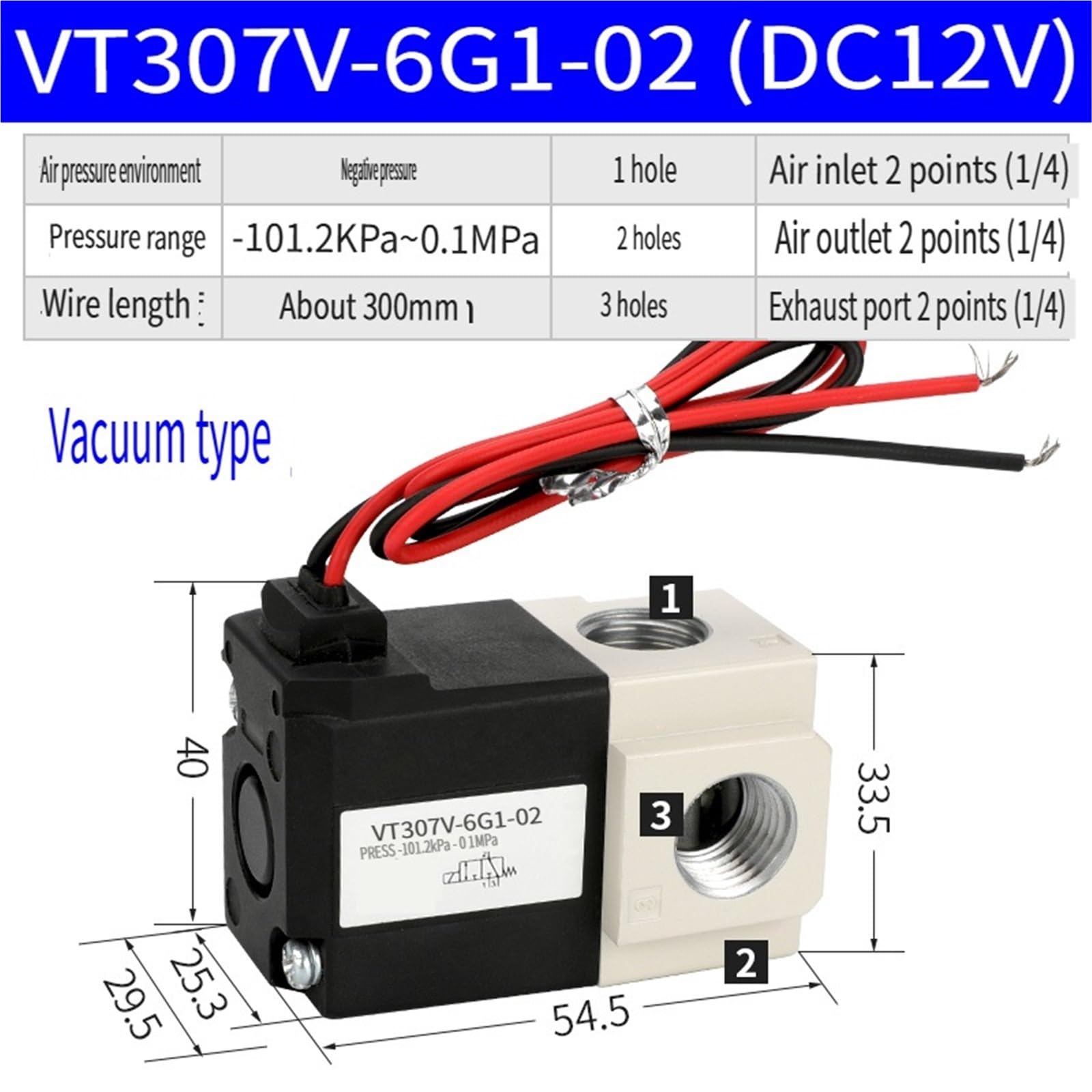 3/2-Wege-Pneumatik-Vakuum-Magnetventil, vorgesteuert, Frequenz, direktwirkend, 2 Positionen, 3 Wege, 220 V, 24 V, 12 V, VT307V(With 8mm fitting)