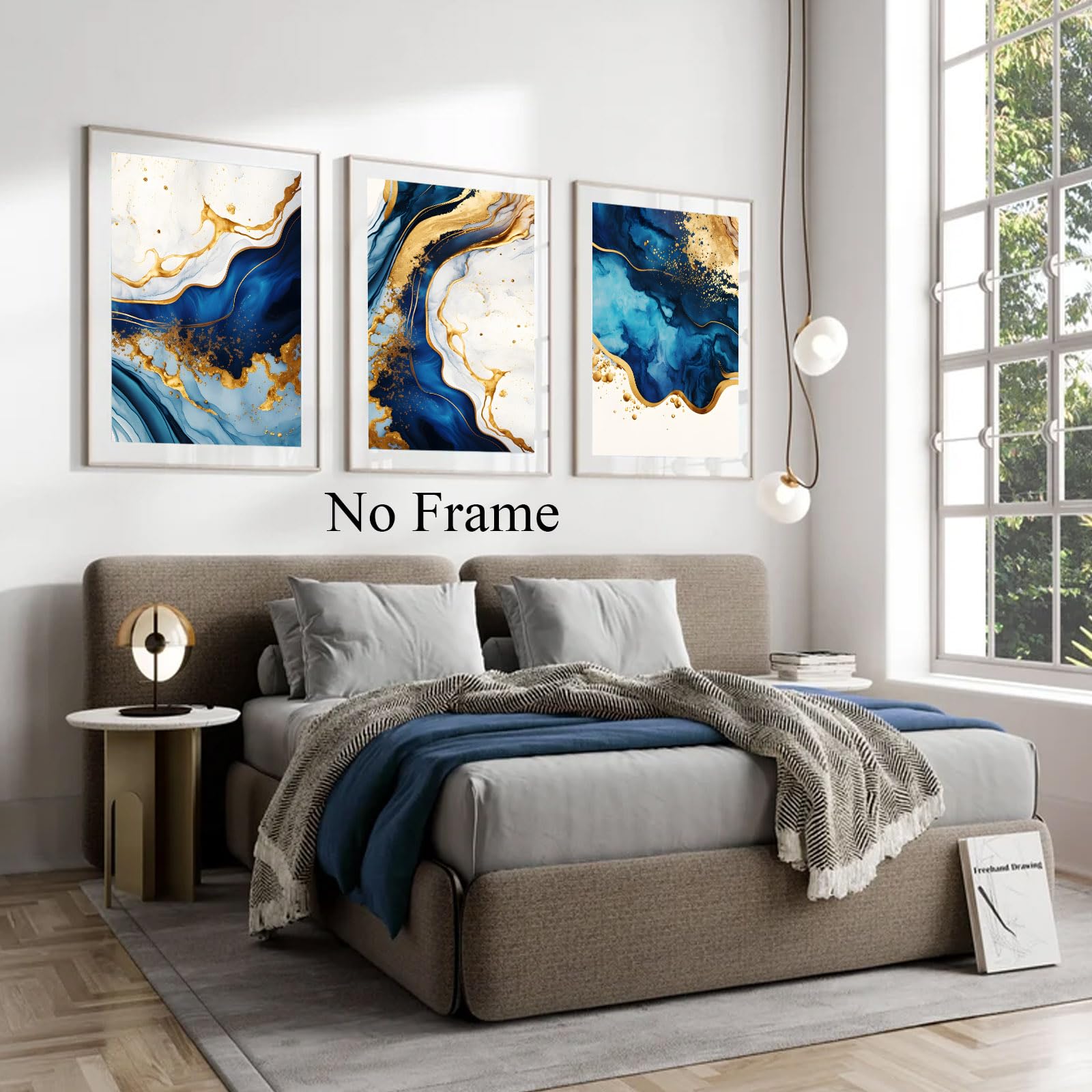Amazon.co.jp: ネイビーブルーとゴールドの抽象的なウォールアート