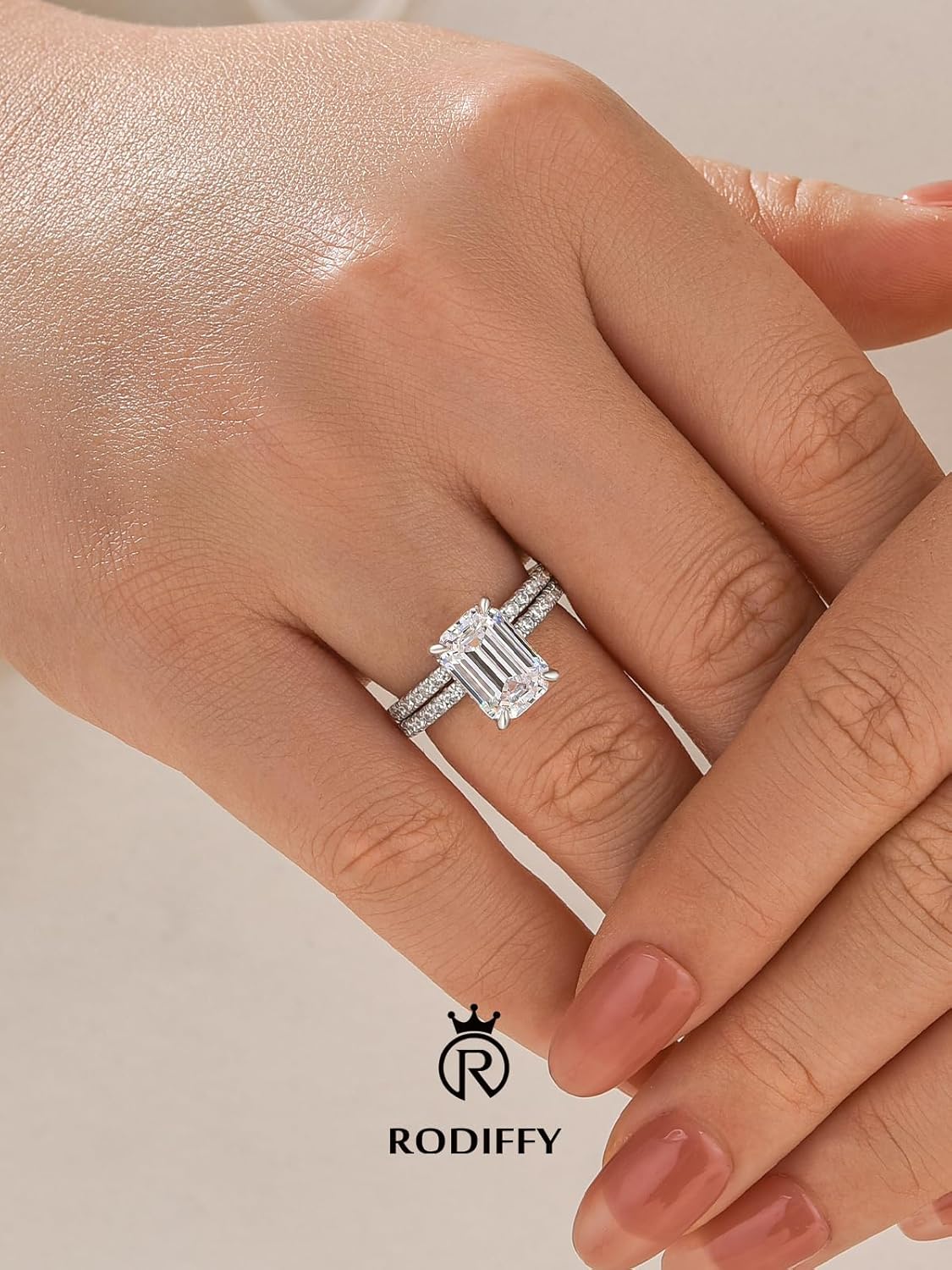 3.0CT Emerald Cut Bridal Wedding Ring Set for Women,S925 Silver AAAAA Grade CZ Elegant Engagement Ring & Wedding Band - Image 5