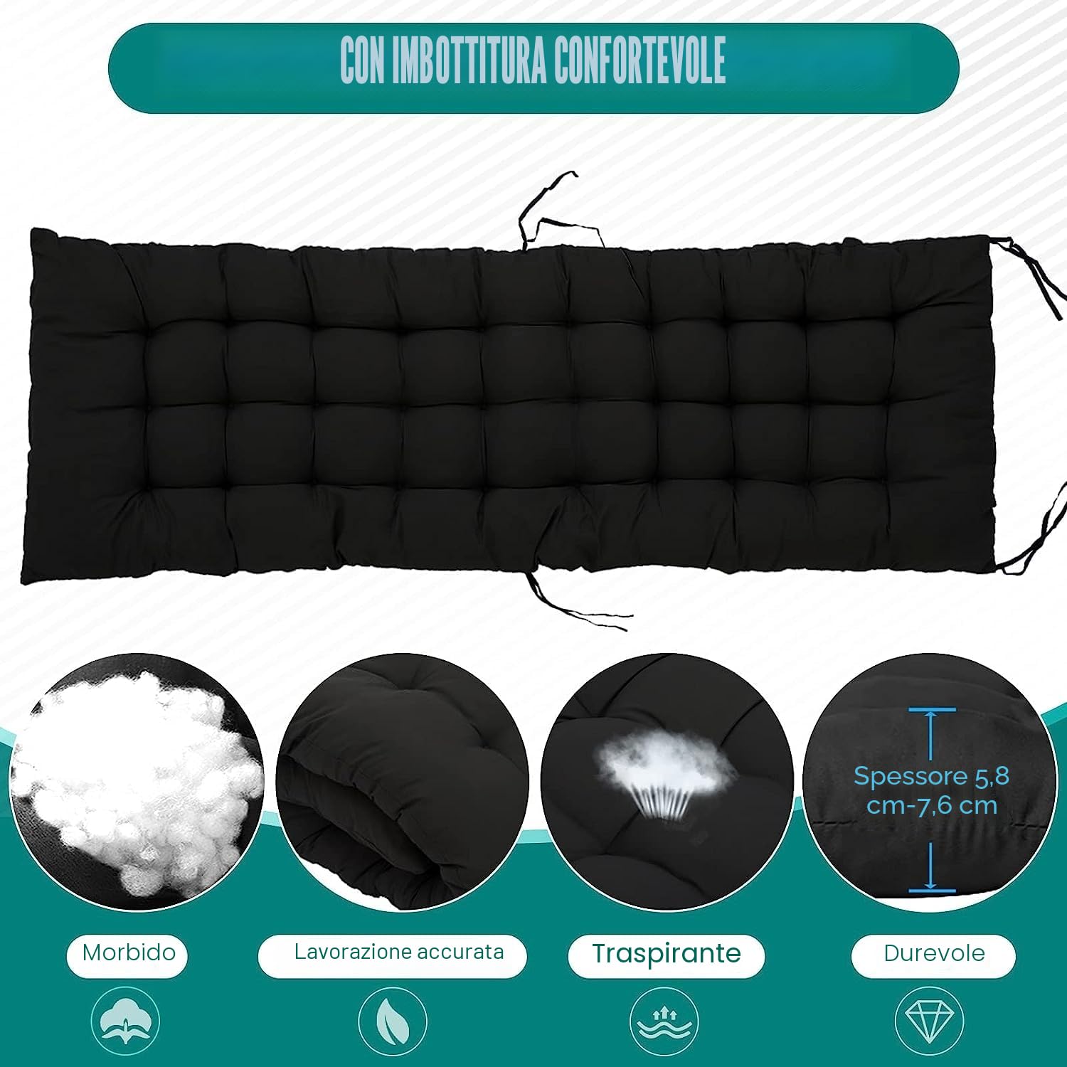 Sedia a Sdraio Pieghevole per Esterni, Senza Peso, con Cuscino, Regolabile, per Patio, Giardino, Spiaggia, Piscina, con Cuscino, 240 kg (Nero)