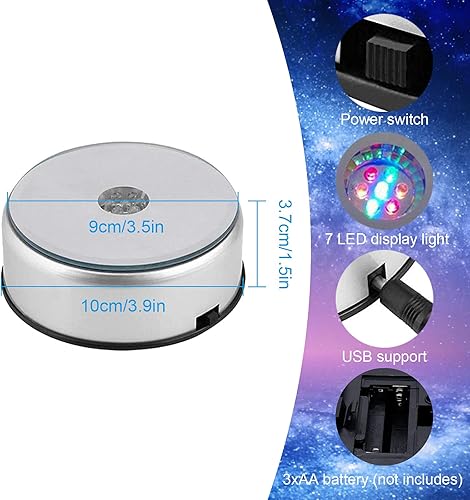 Miniatura 3 de Base de pantalla LED de 4 pulgadas y 7 LED, soporte giratorio de cristal para arte de cristal + base giratoria de 4 pulgadas de 360 grados para vasos