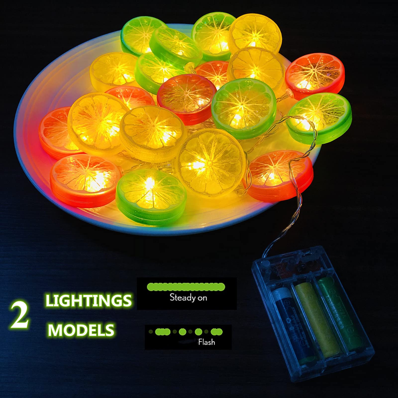 Guirnalda de luces de hadas mixcolor, funciona con pilas, para colgar en la cocina, fiesta, boda, festival, decoración del hogar (mezcla de limón, 10 m/80 LED)