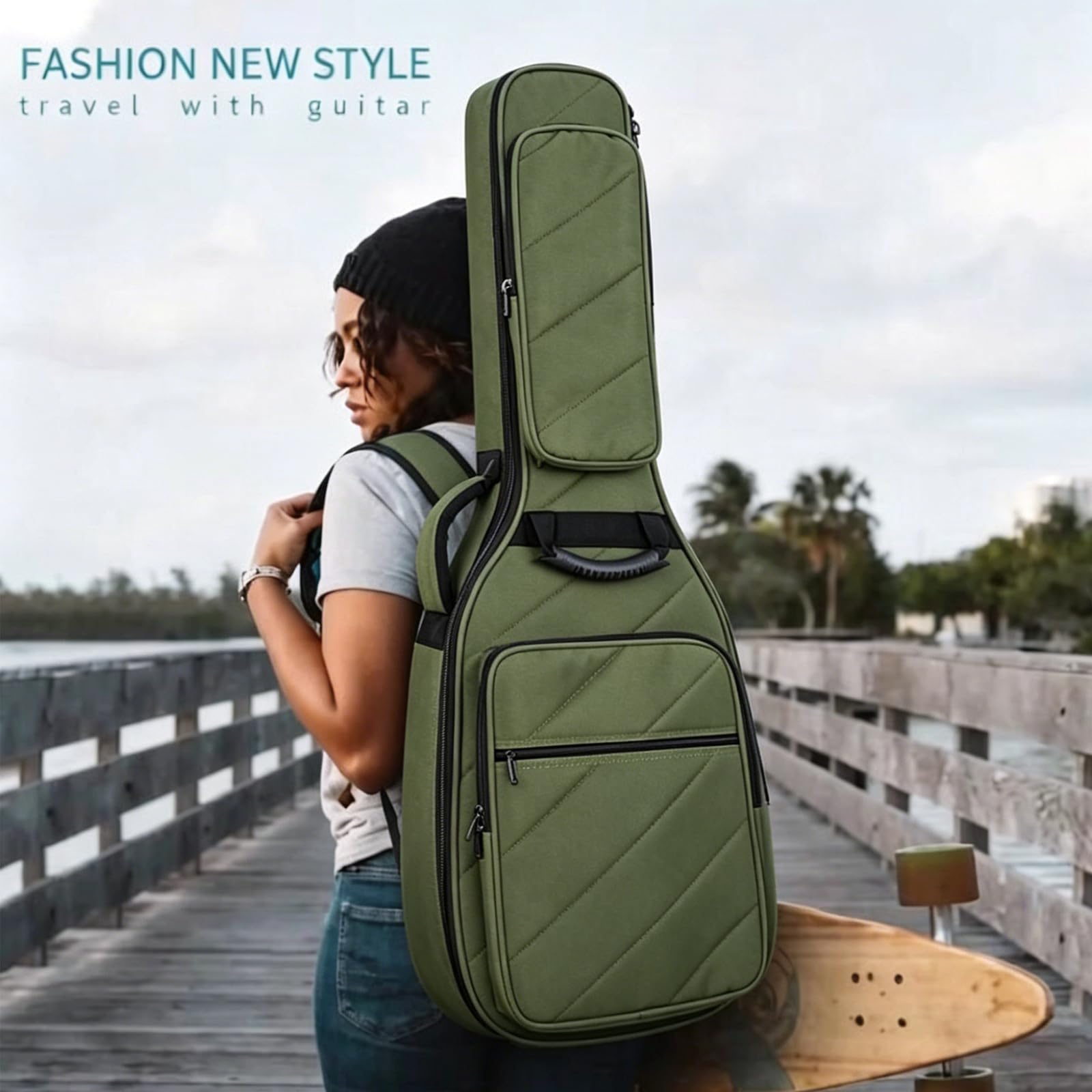 Funda para guitarra eléctrica de 41 pulgadas con acolchado de 15 mm, mochila impermeable suave para guitarra, correa de hombro ajustable, perfecta para la práctica diaria y protección del