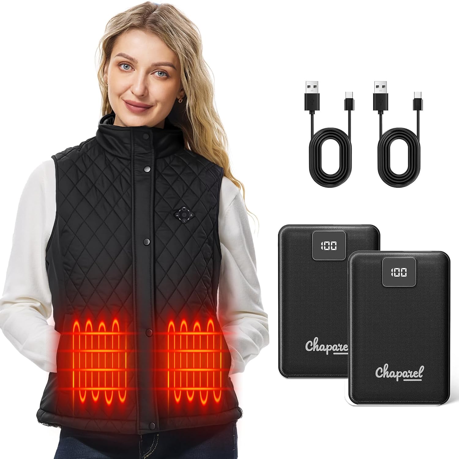 Medium Size Women's Heated Vest with 2 Pack Battery 16000mAh 7.4V with LED Display, DC/USB/Type-C Output for Heating Vests, Jackets, Blankets