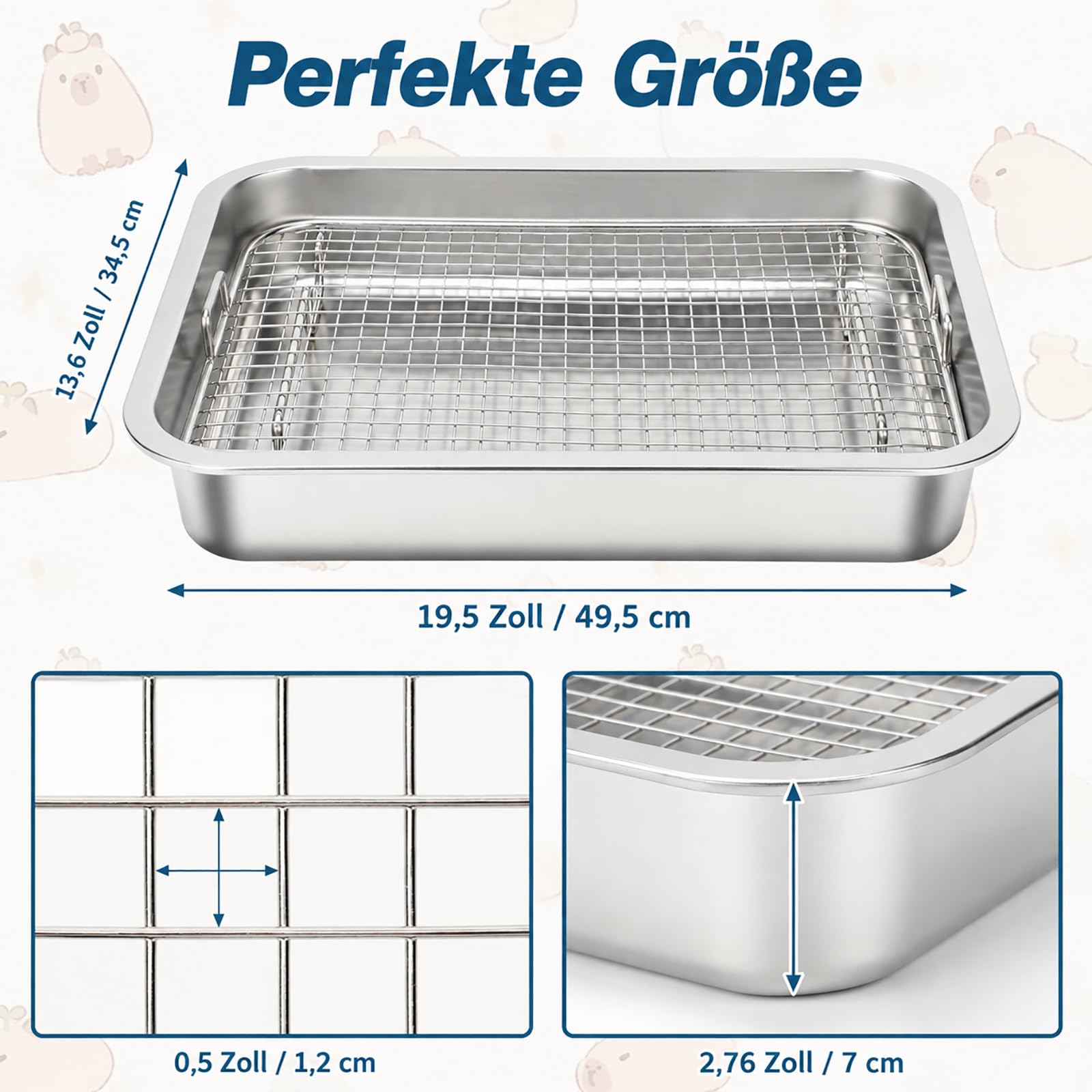 HYLYUN Große Edelstahl Kaninchen Toilette mit Gitter, inklusive Handfeger