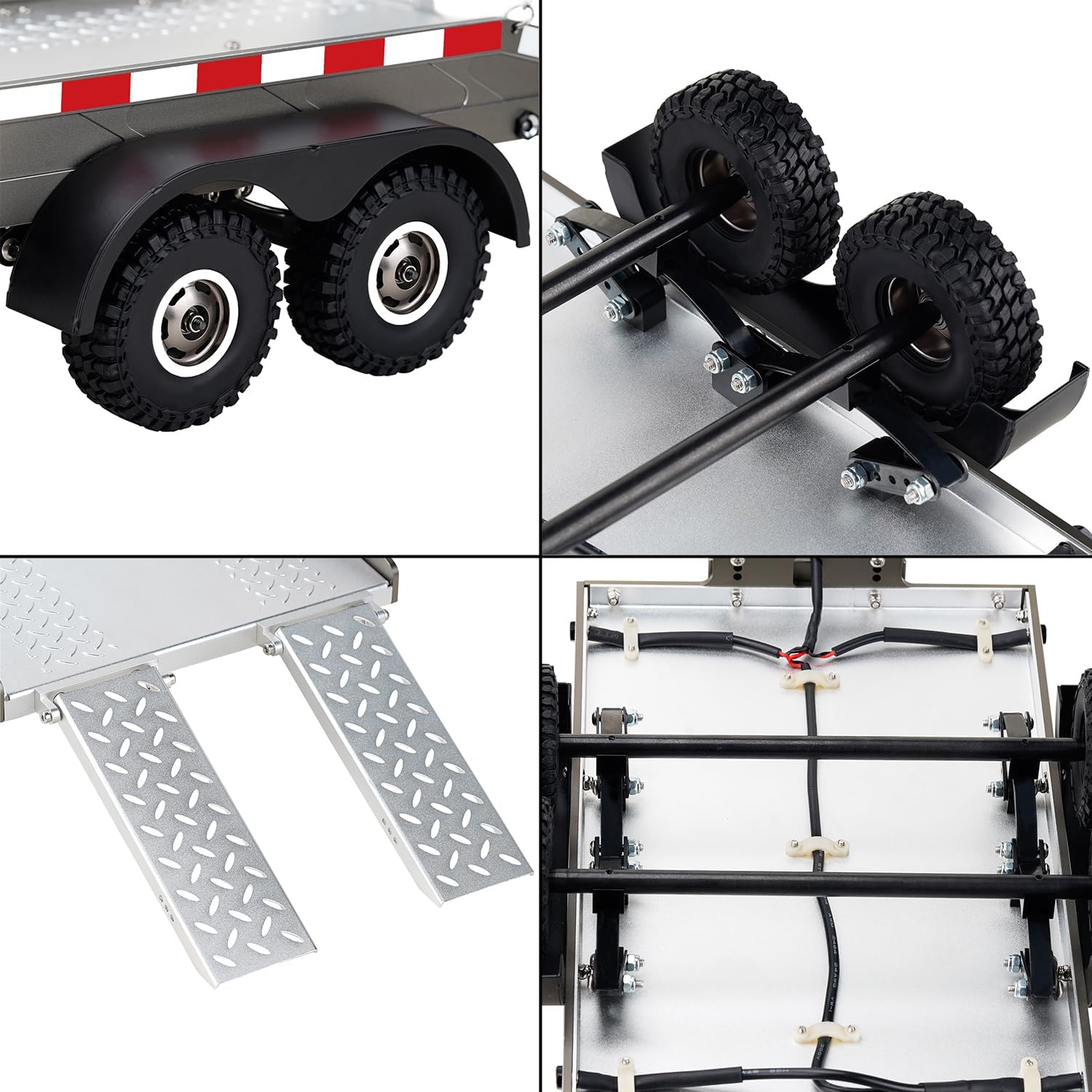 Full Metal Truck Trailer with Simulated Reflective Stickers for 1/16 1/18 1/24 RC Crawler Car Upgrades,Gunmetal