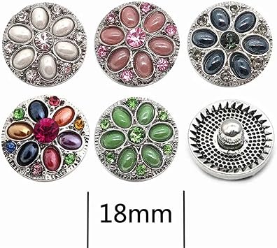 Silver Buttons Flower 18mm Rhinestone Metal Button For Snap Bracelet Necklace Jewelry For Women Silver(Green)