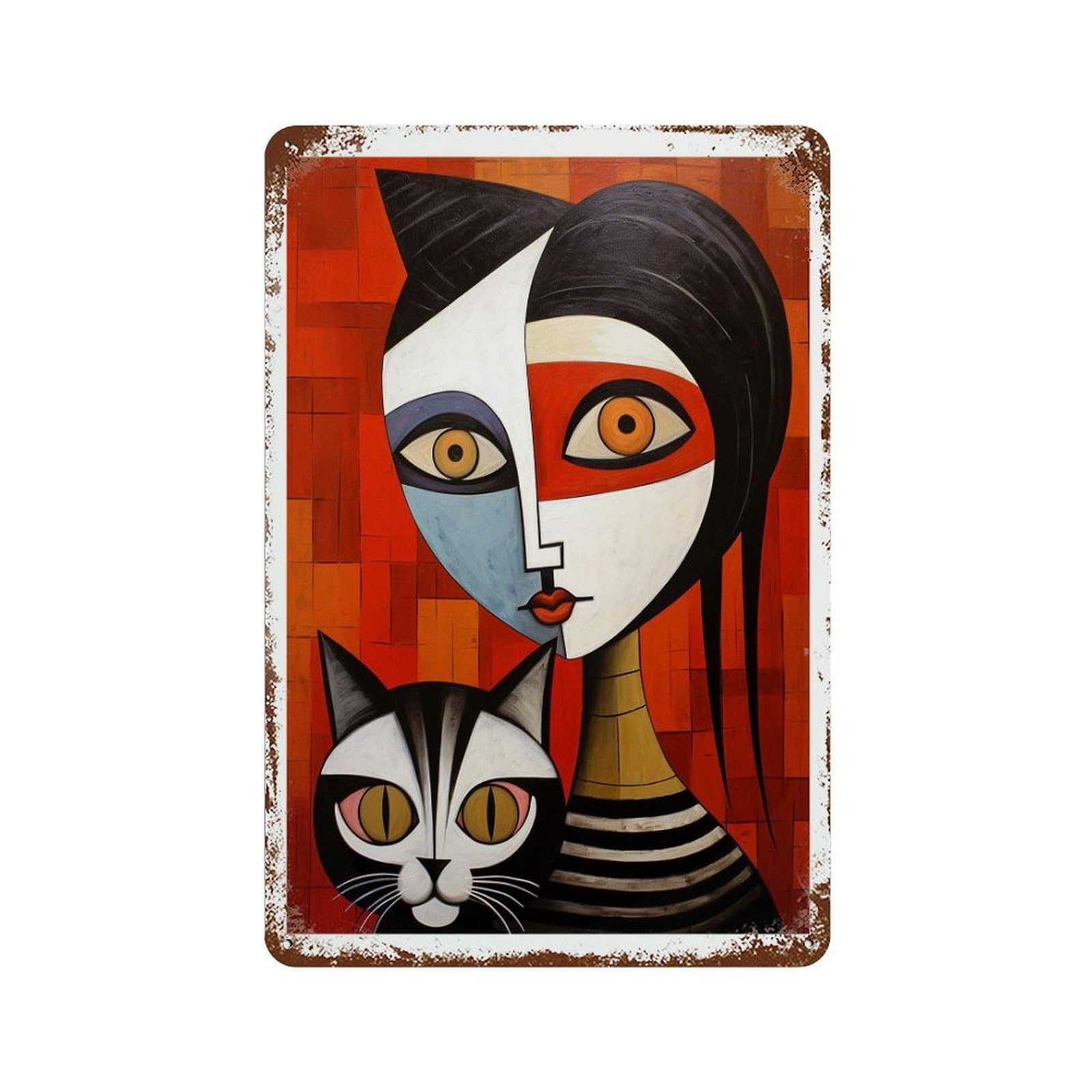 xiaoxiaoshen Picasso Style Cats Abstract Artistic Cat Modern Décor Wall Decor Art Metal Tin Poster Modern Home Decor Art Home Bar Shop Decorations Vintage Sign 30x20cm