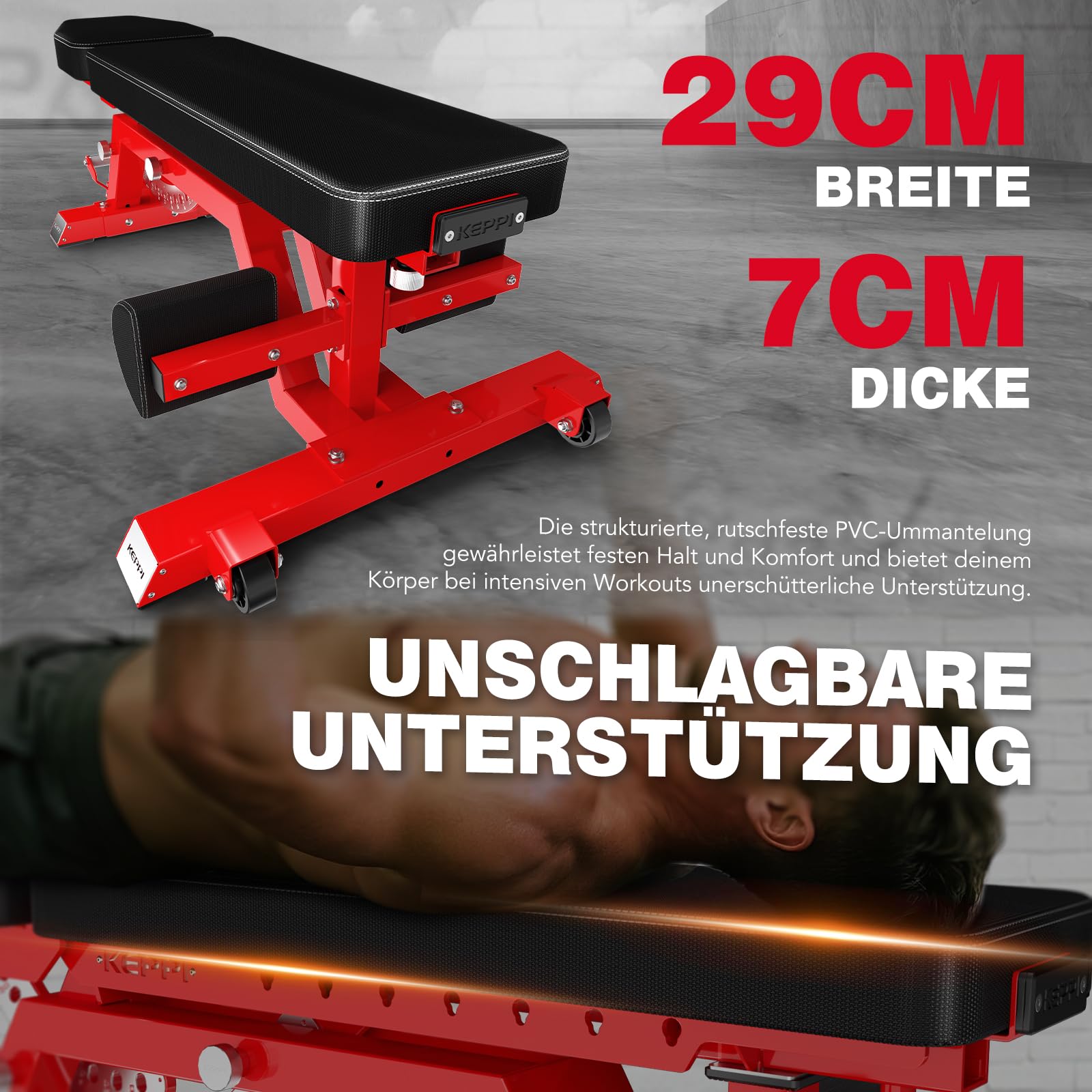 Keppi Hantelbank, 680kg Belastbare Hantelbank Aus Commercial Stahl, 43,2cm Wettkampfhöhe, 11 Rücken + 8 Sitzpositionen FID Design Mit Hochkantlagerung – Bench6000