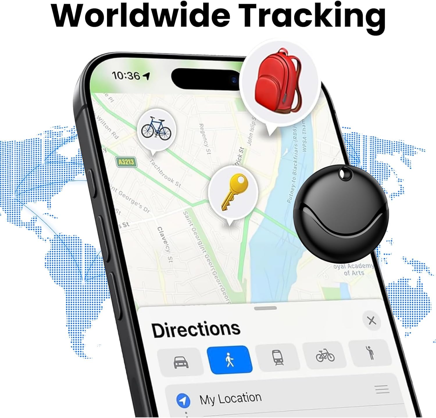 Air Tracker Tags-4 Pack Black, Bluetooth Tracker Works with Apple Find My (iOS Only), Smart Tag with Lanyard, Item Finder for Luggage, Key, Suitcases, Replaceable Battery, IP67 Waterproof Tracking Tag - Image 9