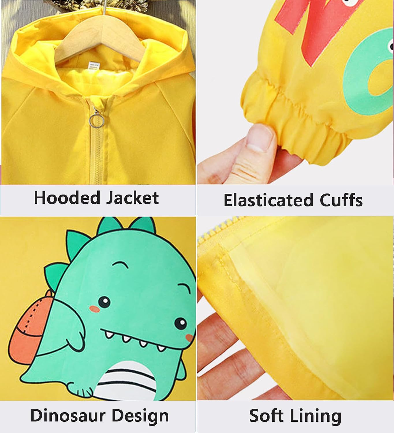 Toddler Cartoon Dinosaur Hooded Jacket Little Girls Boys Cute Lightweight Zip Coat