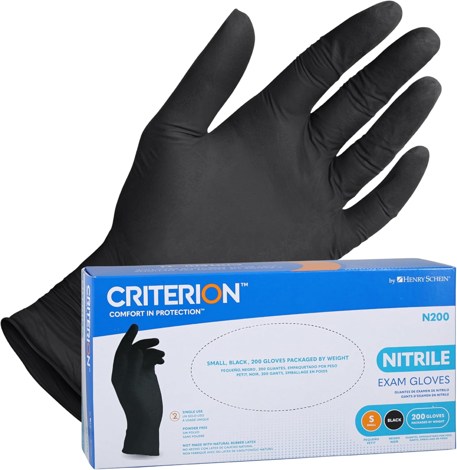 Henry Schein Criterion N200 Black Nitrile Exam Gloves – Latex-Free, Powder-Free, Chemo & Fentanyl-Tested, Textured Fingertips