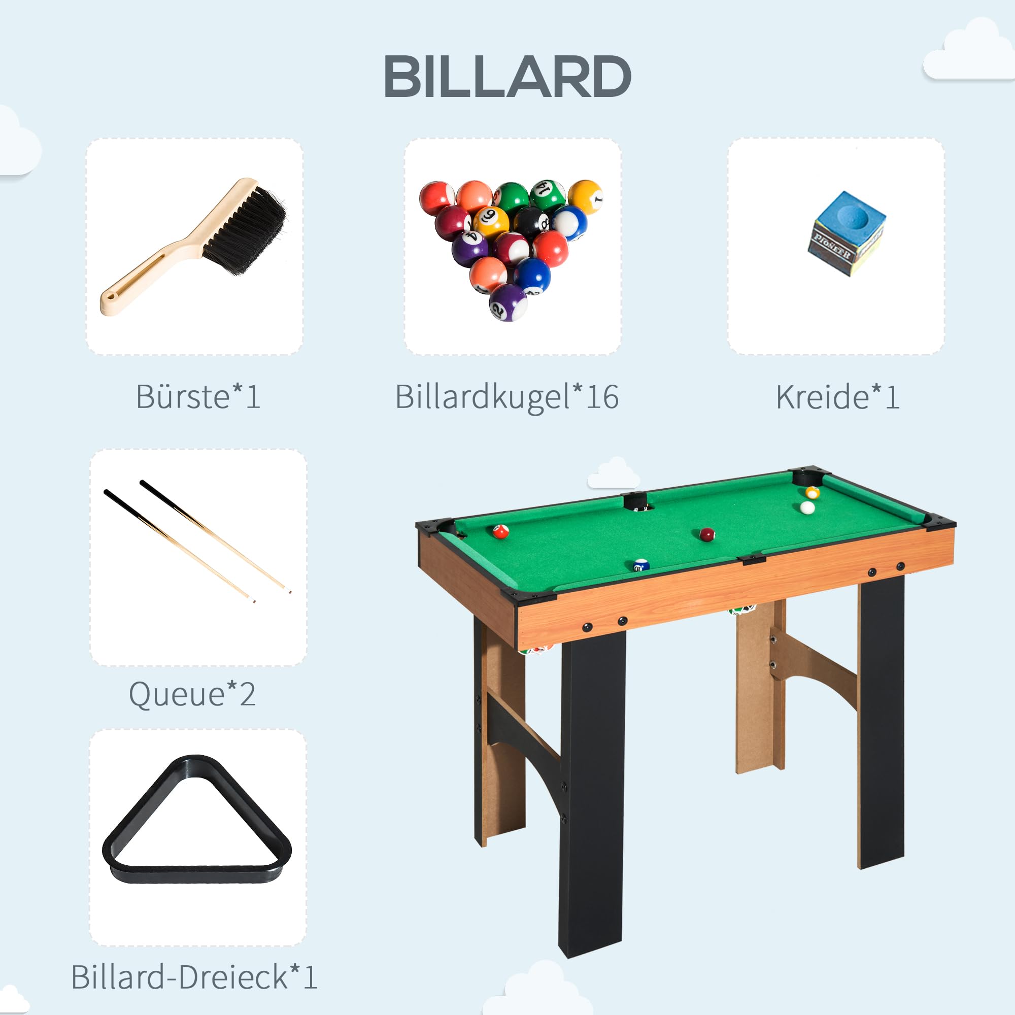HOMCOM 4-in-1 Multispieltisch Multifunktionsspieltisch mit Tischhockey Tischfußball Billard Tischtennis Multigame Spieltisch aus MDF, 92 x 78 x 80cm