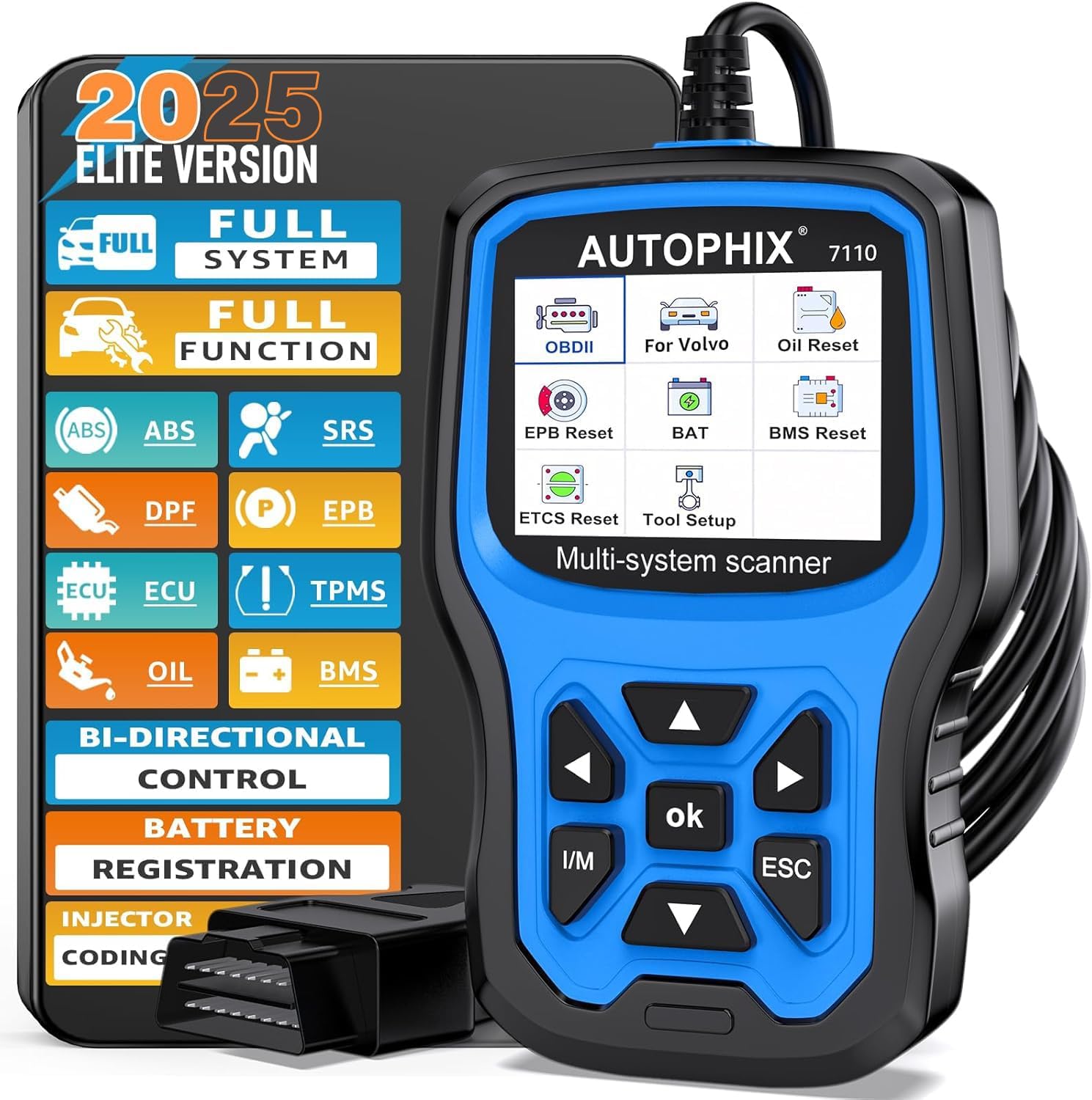 AUTOPHIX 7110 Full Systems Diagnostic Scan Tool Car Code Reader Full Function OBD2 Scanner with Oil EPB ABS SRS SAS TMPS BAT BAS Fuel Pump Battery Registration Tool Fit for All Volvo After 1996