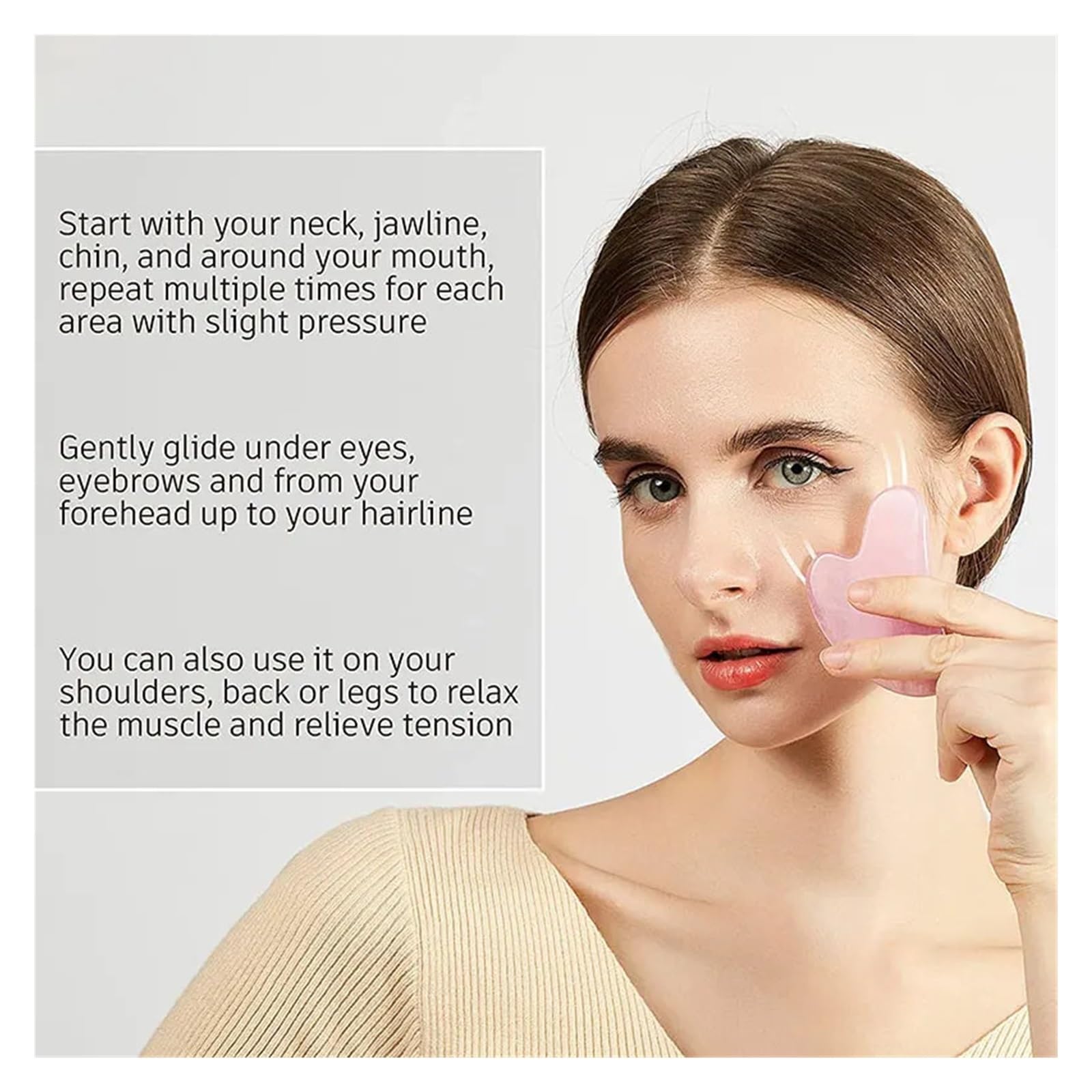 Rose Quartz Face Jade Roller Massagers Guasha Set Gua Sha Tools Natural Stone Gouache Scraper for Massage Beauty Tool(Type 12)