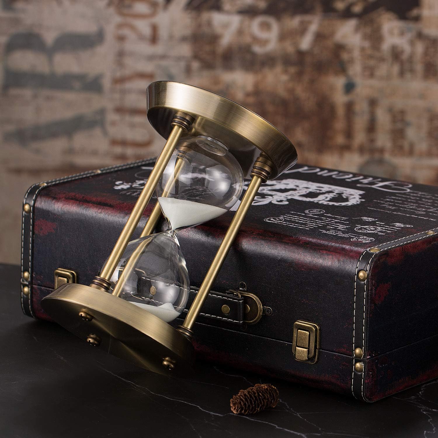 KSMA 30 Minutes Hourglass Sand Timer,Brass-Tone Metal Hour Glass with White Sand