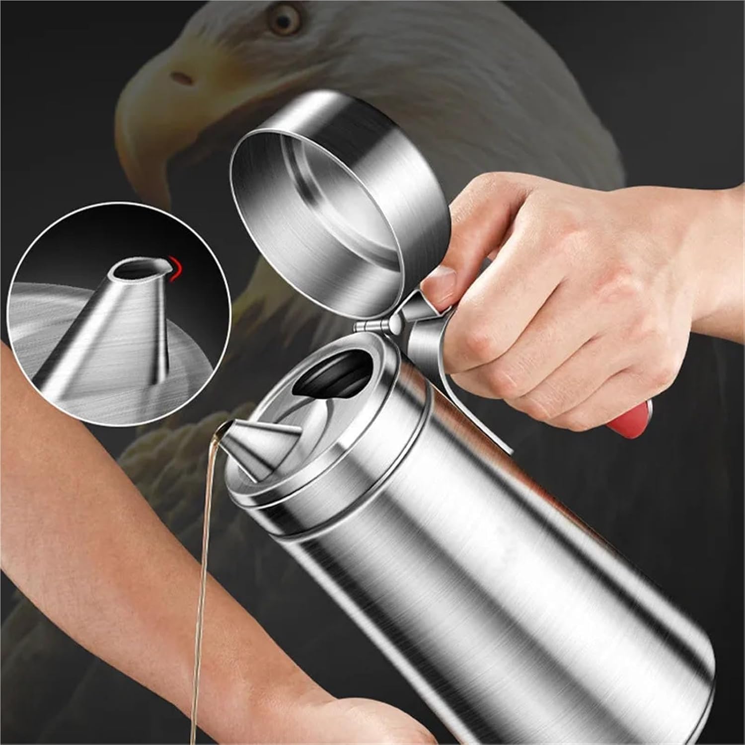 Dispenser per olio in acciaio inox con coperchio, contenitore versatile per condimenti da cucina, per olio d'oliva, aceto, salsa di soia, strumento essenziale per cucinare a casa, 800 ml