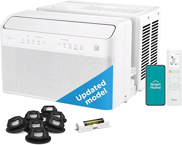 Midea 8,000 BTU U Shaped Smart Inverter Window Air Conditioner - Cools 350 Sq Ft, Ultra Quiet with Open Window Flexibility - Alexa/Google Assistant Compatible - 35% Energy Savings, Remote (Updated)
