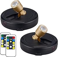 HAMVIDNE Wireless Battery LED Puck Spotlights with Remote - Dimmable Uplights for Artwork, Paintings, Closets, Gold (2-Pack)