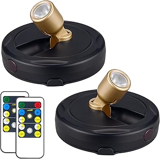 HAMVIDNE Wireless LED Spotlight, Battery Powered Picture Lights, Uplighting Indoor, Puck Lights with Remote, Stick Spot Light for Wall Art Display Dartboard Painting Artwork Accent Closet-Gold