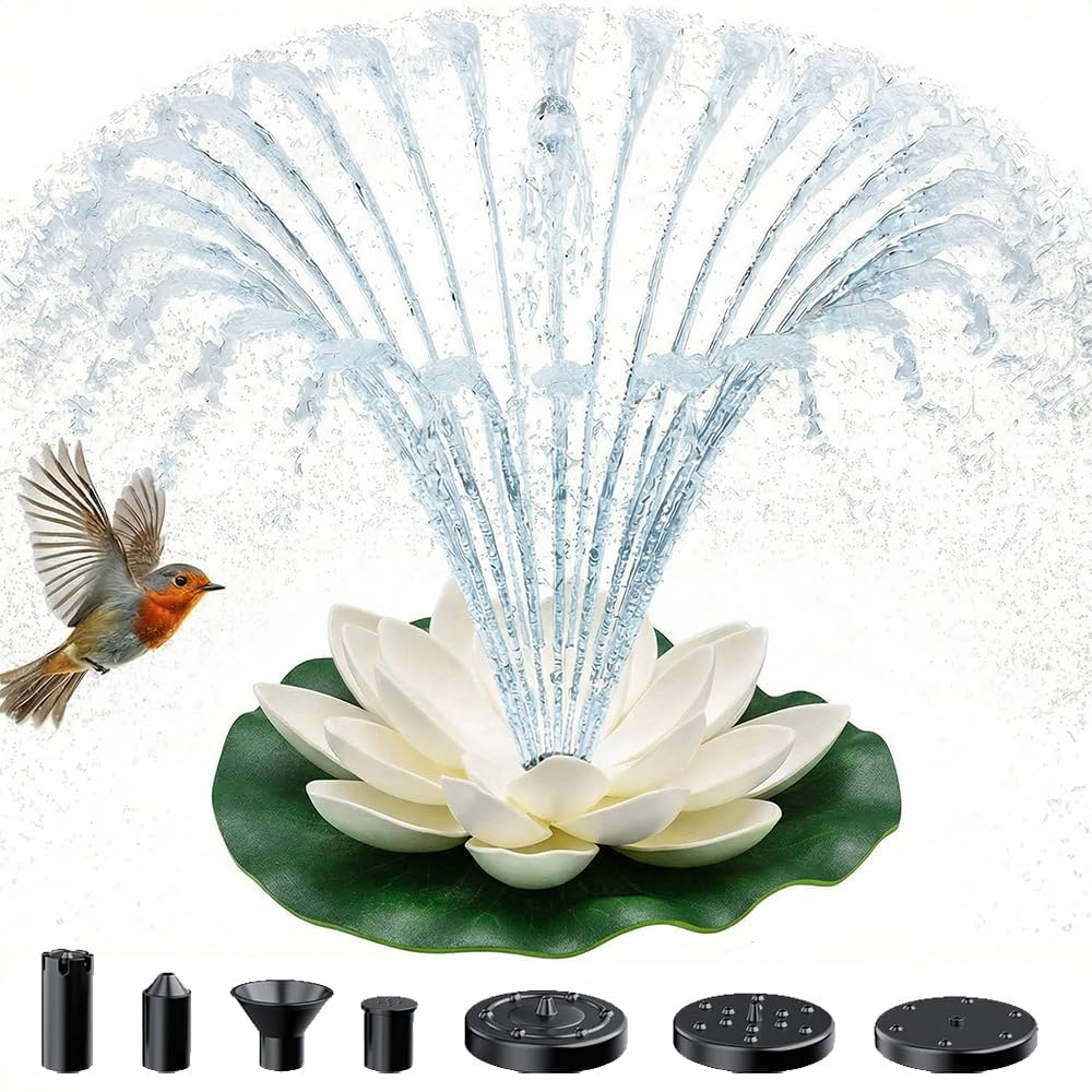 Solar Powered Bird Bath Fountain, Floating Lotus Style, Pump Kit for Garden, Patio, Pond, Yard (white, 4.3IN 1.2W)
